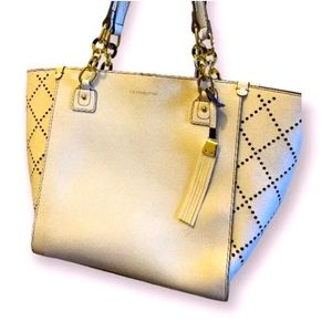 LIZ CLAIBORNE Leather Co. White Pebble Leather Satchel Shoulder Tote